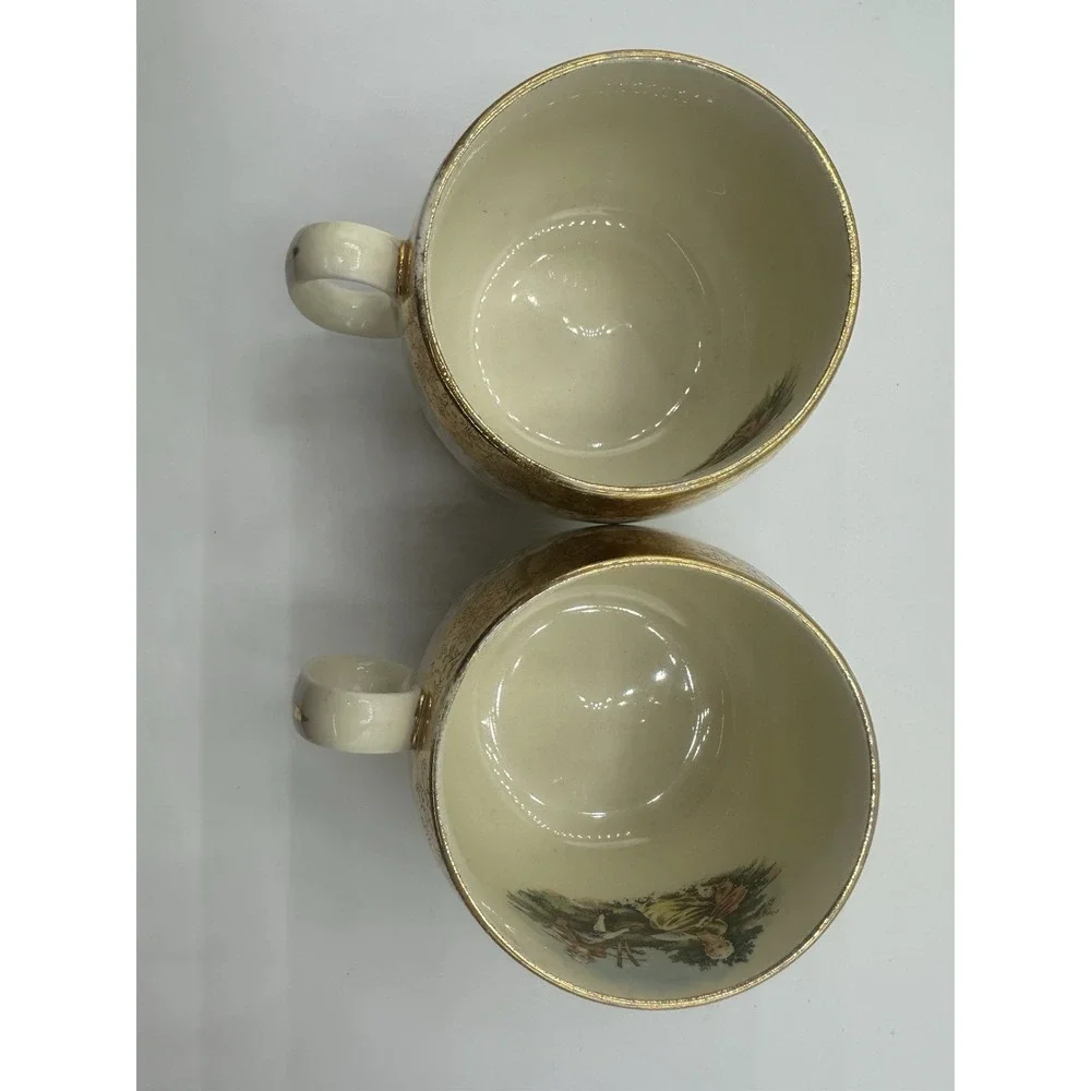 Pair of Sabin Crest-O-Gold‎ Flat Cups Made In USA 22K Gold